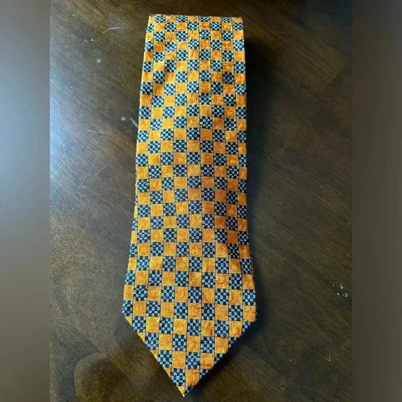 Ermenegildo Zegna Orange square pattern 100% silk tie - Picture 1 of 4
